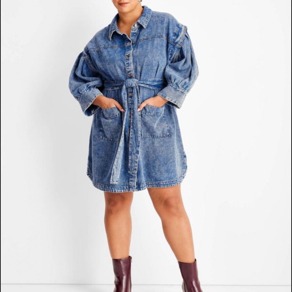 Long Sleeve Utility Denim A-Line Dress Future Collective NWT Sz 16